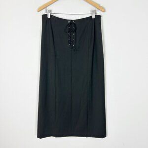Vintage 90s Y2K Black Lace Up Maxi Skirt Grunge Whimsigoth Size 12 Women's